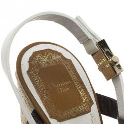 مملوكة مسبقًا Dior Tricolor Leather Ankle Strap Espadrille Wedge Sandals Size 38
