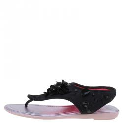 مملوكة مسبقًا Dior Black Embellished Mesh Sunset Sandals Size 38