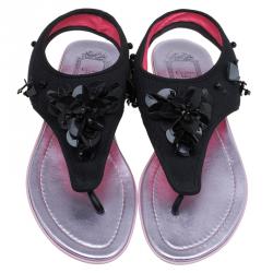 مملوكة مسبقًا Dior Black Embellished Mesh Sunset Sandals Size 38