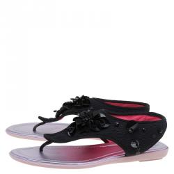 مملوكة مسبقًا Dior Black Embellished Mesh Sunset Sandals Size 38