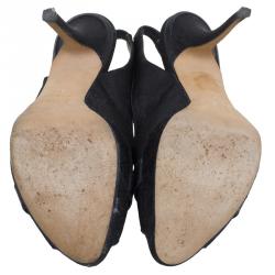 Pre Owned Dior Black Monogram Canvas Logo Plaque Slingback Sandals Size 36