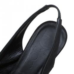 Pre Owned Dior Black Monogram Canvas Logo Plaque Slingback Sandals Size 36
