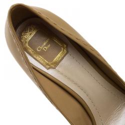 Pre Owned حذاء كعب عالي ديور نعل سميك ومقدمة مفتوحة بفيونكة جلد بيج مقاس 38.5