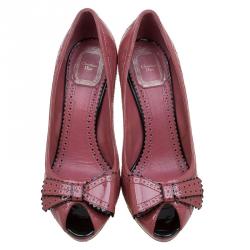 مملوكة مسبقًا Dior Rosewood Pink Patent Cannage Leather Peep Toe Platform Pumps Size 38