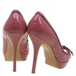 مملوكة مسبقًا Dior Rosewood Pink Patent Cannage Leather Peep Toe Platform Pumps Size 38