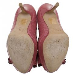 مملوكة مسبقًا Dior Rosewood Pink Patent Cannage Leather Peep Toe Platform Pumps Size 38