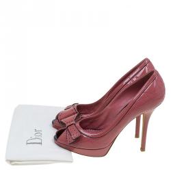 مملوكة مسبقًا Dior Rosewood Pink Patent Cannage Leather Peep Toe Platform Pumps Size 38