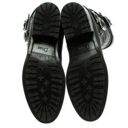 Pre Owned بوت لمنتصف الساق ديور رايدينغ جلد كاناج أسود بأبازيم مقاس 37.5