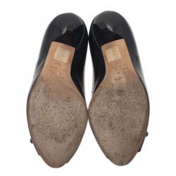 مملوكة مسبقًا Dior Black Patent Leather Bow Peep Toe Pumps Size 40.5