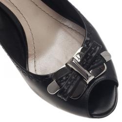 مملوكة مسبقًا Dior Black Patent Leather Bow Peep Toe Pumps Size 40.5