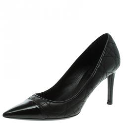 مملوكة مسبقًا حذاء كعب عالي ديور جلد كاناغ مبطن أسود مقدمة مدببة مقاس 37