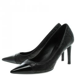 مملوكة مسبقًا حذاء كعب عالي ديور جلد كاناغ مبطن أسود مقدمة مدببة مقاس 37