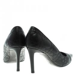 مملوكة مسبقًا حذاء كعب عالي ديور جلد كاناغ مبطن أسود مقدمة مدببة مقاس 37