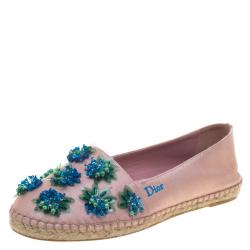 Pre Owned حذاء لوفرز إسبادريل ديور كانفاس وردي مزين بالورود مقاس 36.5