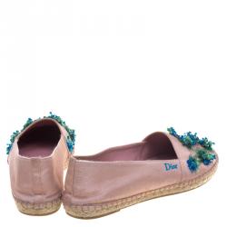 Pre Owned حذاء لوفرز إسبادريل ديور كانفاس وردي مزين بالورود مقاس 36.5