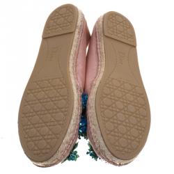 Pre Owned حذاء لوفرز إسبادريل ديور كانفاس وردي مزين بالورود مقاس 36.5