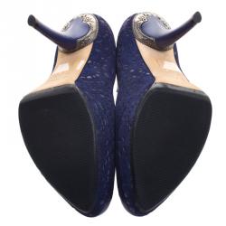 Pre Owned حذاء كعب عالي ديور ديور بيز بنعل سميك سويدي قص ليزر وجلد أزرق مقاس 40