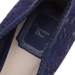 Pre Owned حذاء كعب عالي ديور ديور بيز بنعل سميك سويدي قص ليزر وجلد أزرق مقاس 40