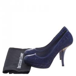 Pre Owned حذاء كعب عالي ديور ديور بيز بنعل سميك سويدي قص ليزر وجلد أزرق مقاس 40