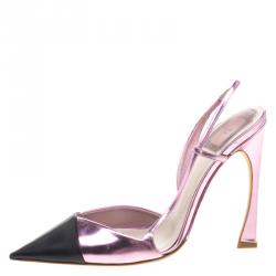 مملوكة مسبقًا Dior Black and Pink Metallic Leather Defile D'orsay Slingback Sandals Size 39