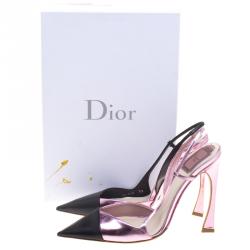 مملوكة مسبقًا Dior Black and Pink Metallic Leather Defile D'orsay Slingback Sandals Size 39