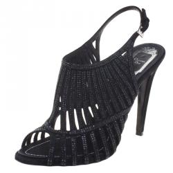 Pre Owned صندل ديور مرصع كريستال سويدي اسود مقاس 39