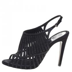 Pre Owned صندل ديور مرصع كريستال سويدي اسود مقاس 39