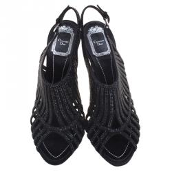 Pre Owned صندل ديور مرصع كريستال سويدي اسود مقاس 39