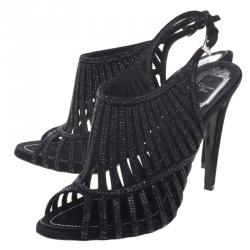 Pre Owned صندل ديور مرصع كريستال سويدي اسود مقاس 39