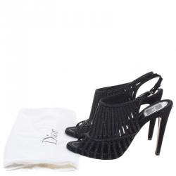 Pre Owned صندل ديور مرصع كريستال سويدي اسود مقاس 39