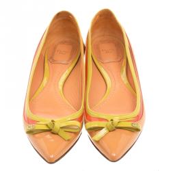 Pre Owned Dior Two Tone Patent Leather Bow Ballet Flats Size 36