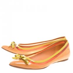 Pre Owned Dior Two Tone Patent Leather Bow Ballet Flats Size 36