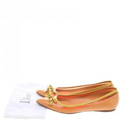 Pre Owned Dior Two Tone Patent Leather Bow Ballet Flats Size 36