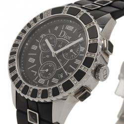 Pre Owned Dior Black Stainless Steel Christal Women's Wristwatch 38MM