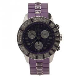 مملوكة مسبقًا ساعة ديور كريستال ستانلس ستيل أرجواني نسائي 38 مم