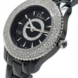 Pre Owned Dior Black Ceramic Diamond VIII Women's Wristwatch 28MM