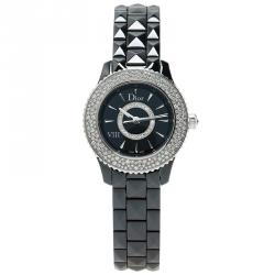 Pre Owned Dior Black Ceramic Diamond VIII Women's Wristwatch 28MM
