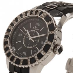 Pre Owned Dior Black Stainless Steel Christal Women's Wristwatch 34MM
