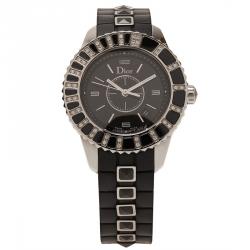 Pre Owned Dior Black Stainless Steel Christal Women's Wristwatch 34MM