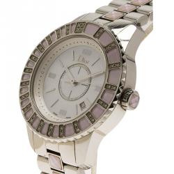 Pre Owned ساعة يد نسائية ديور كريستال ستانلس ستيل صدف 32مم