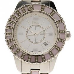 Pre Owned ساعة يد نسائية ديور كريستال ستانلس ستيل صدف 32مم