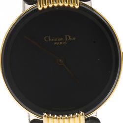 Dior Black Moon de Christian Dior Gold-Plated Stainless Steel Leather Women's Wristwatch 25MM