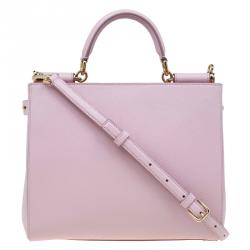 Pre Owned Dolce and Gabbana Pink Leather Medium Miss Sicily Shopper Tote