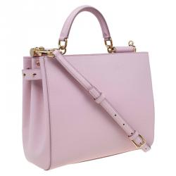 Pre Owned Dolce and Gabbana Pink Leather Medium Miss Sicily Shopper Tote