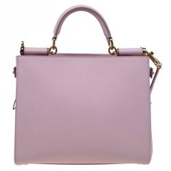 Pre Owned Dolce and Gabbana Pink Leather Medium Miss Sicily Shopper Tote