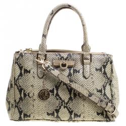 Pre Owned DKNY Beige Python Embossed Leather Double Zip Tote