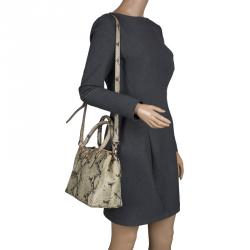 Pre Owned DKNY Beige Python Embossed Leather Double Zip Tote