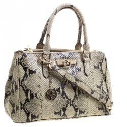 Pre Owned DKNY Beige Python Embossed Leather Double Zip Tote