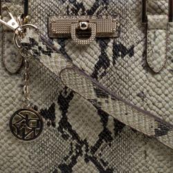 Pre Owned DKNY Beige Python Embossed Leather Double Zip Tote