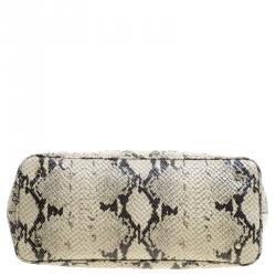Pre Owned DKNY Beige Python Embossed Leather Double Zip Tote